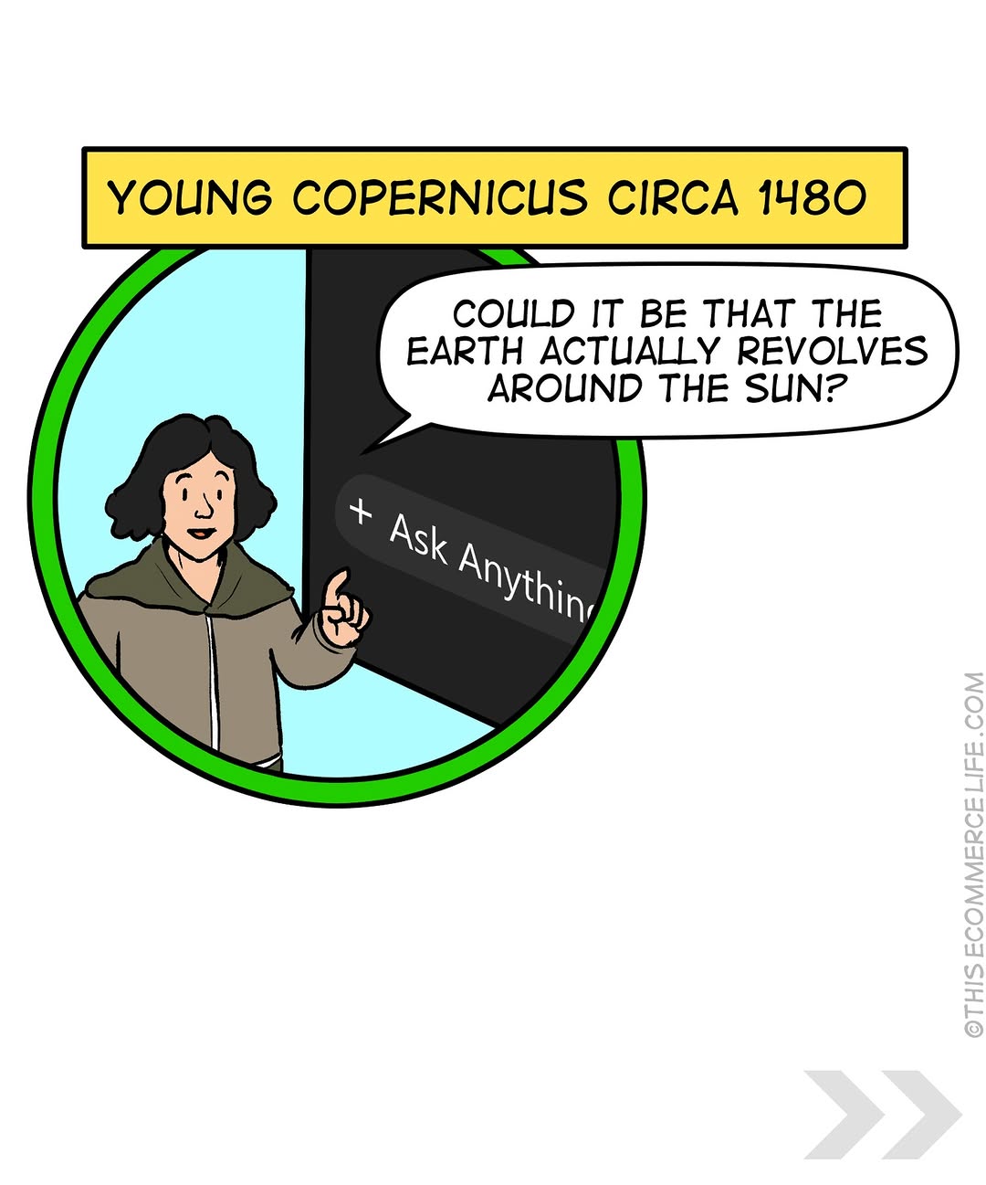Young Copernicus asks AI if the Earth revolves around the sun
